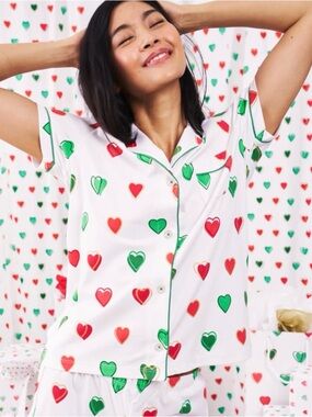 Roller Rabbit Women's Big Holiday Heart  Pajama Top Short Sleeve